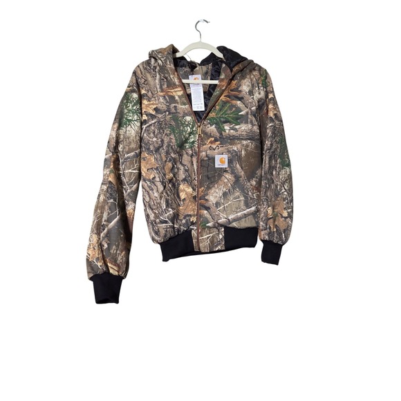 Reworked Upcycled Carhartt EJ001 Black Jacket Camo Trim Size M - Picture 2 of 8